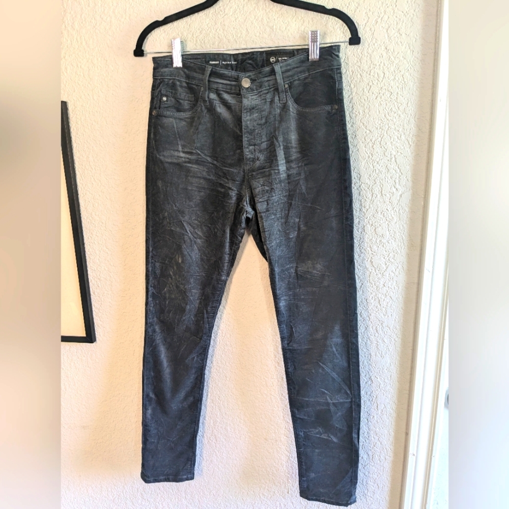 AG Farrah Velvet High Rise Skinny Pants Size 27 Gray Green Adriano Goldschmeid